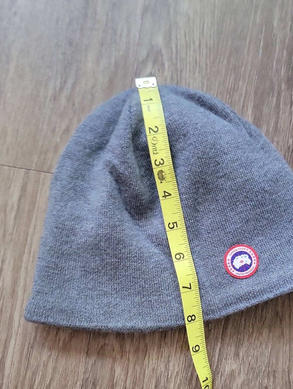 Canada Goose Standard Toque Winter Beanie Hat Light Gray Patch Logo Merino Wool - Picture 8 of 10